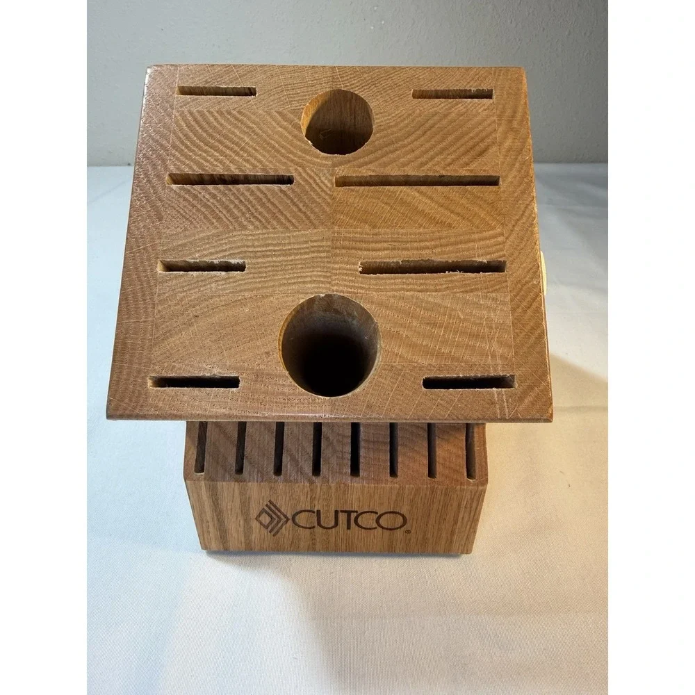 CUTCO Homemaker 18 Slot Gourmet Knife Block Solid Oak Wood Made USA Scissor Slot